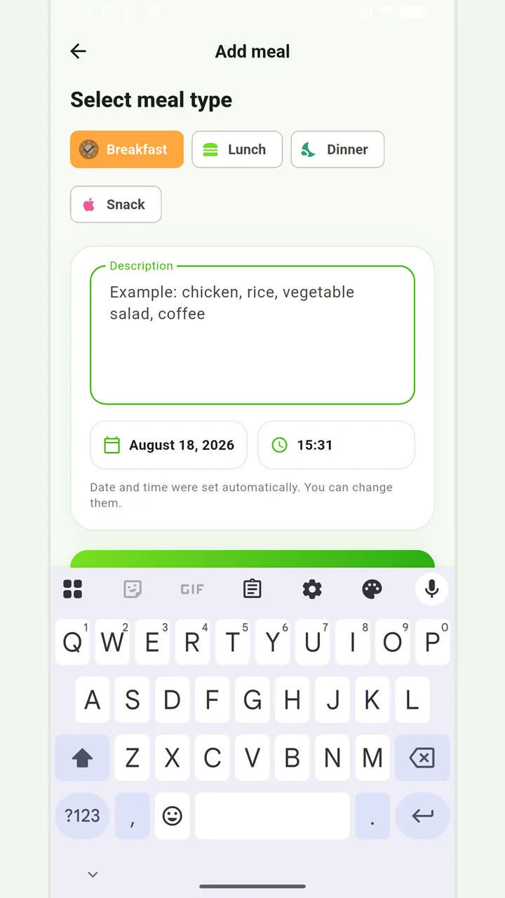 Simple meal journal