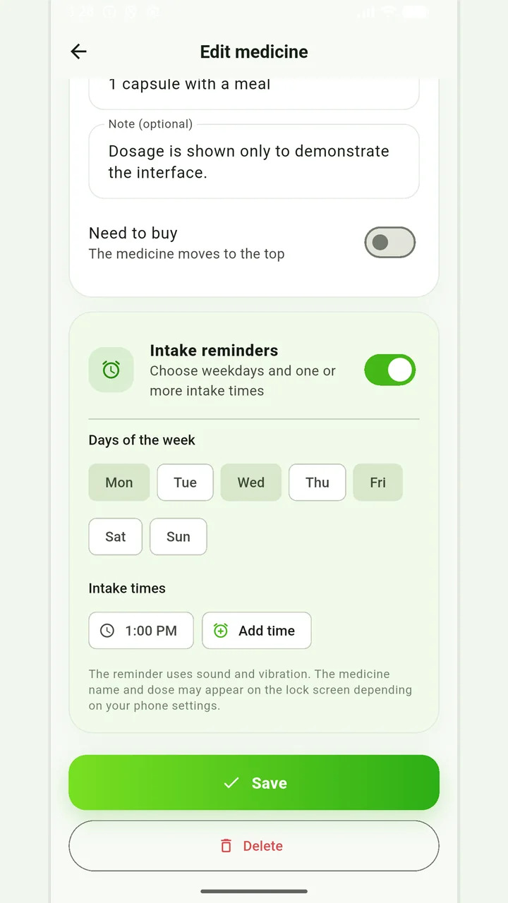 Medication schedule